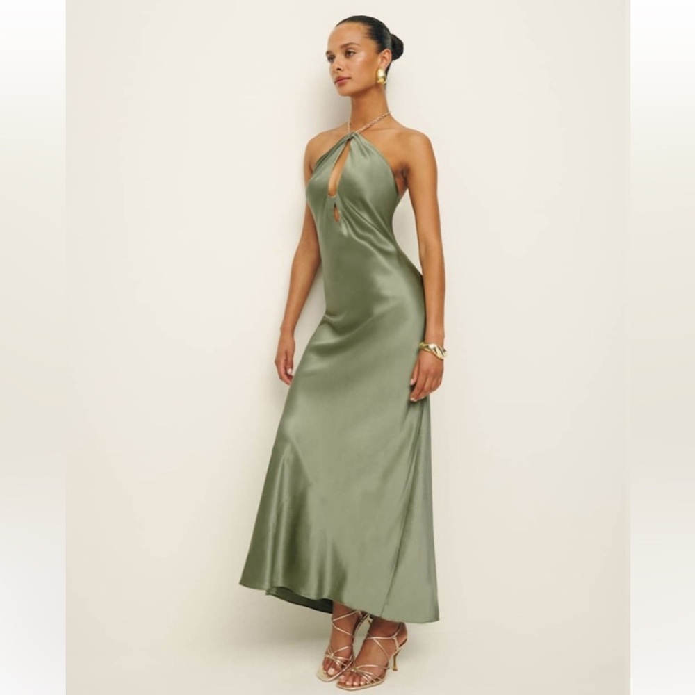 NEW Reformation Yesenia Silk Dress size M in Artichoke - Picture 6 of 14